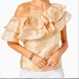 NWT Lilly Pulitzer Gold Asymmetrical Ruffled Blouse